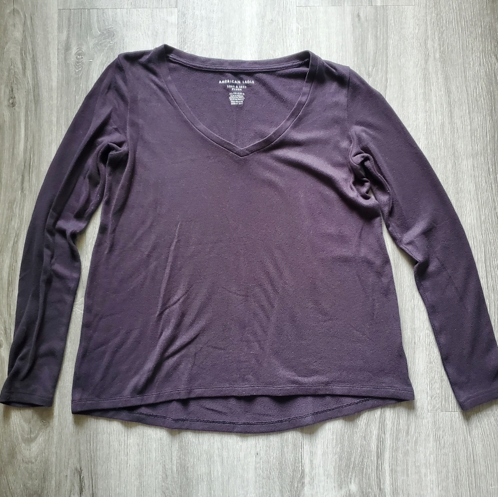 American Eagle Soft & Sexy Plush Long Sleeve Top, Black